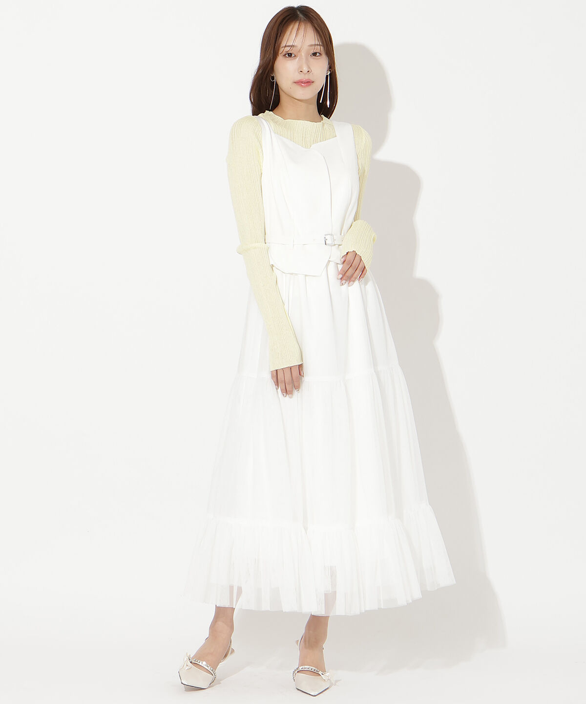 アンドクチュール「異素材ドッキングチュールワンピース」|ワンピース|