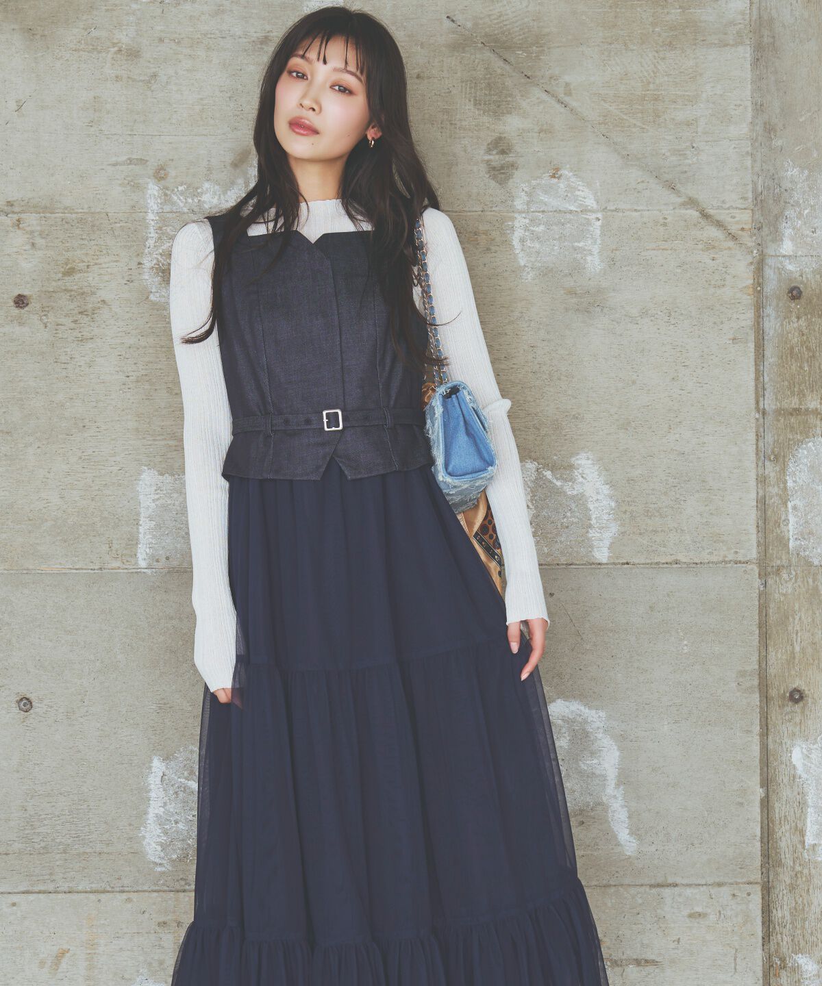 アンドクチュール「異素材ドッキングチュールワンピース」|ワンピース|