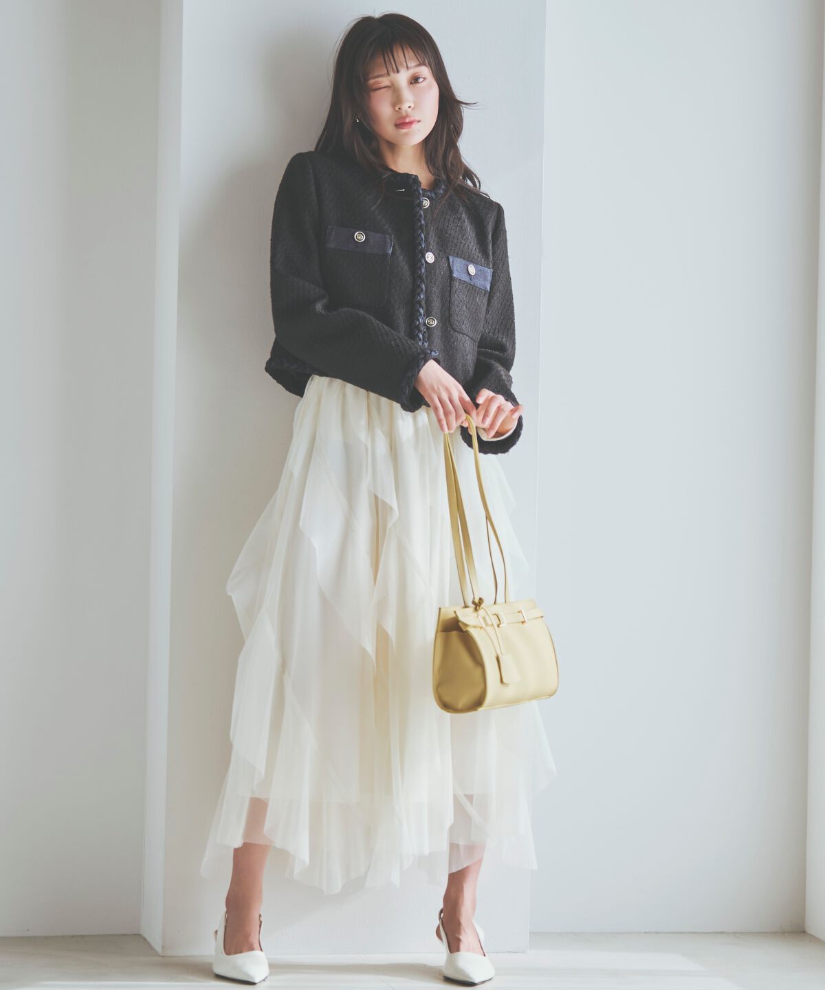 アンドクチュール「ラッフルフリルチュールスカート」|フレア|ﾗｲﾄﾍﾞｰｼﾞｭ