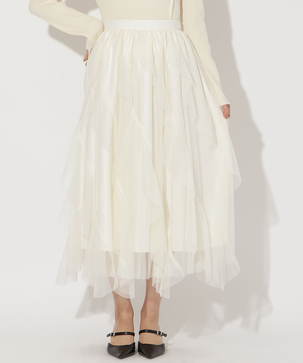 アンドクチュール「ラッフルフリルチュールスカート」|フレア|