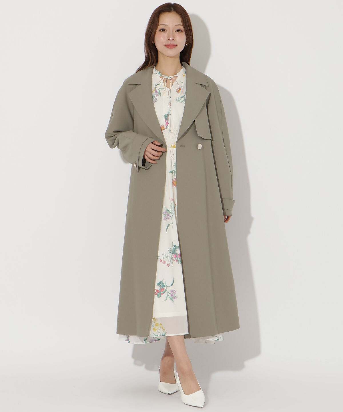 アンドクチュール「フラップ付きロングコート」|その他|カーキ