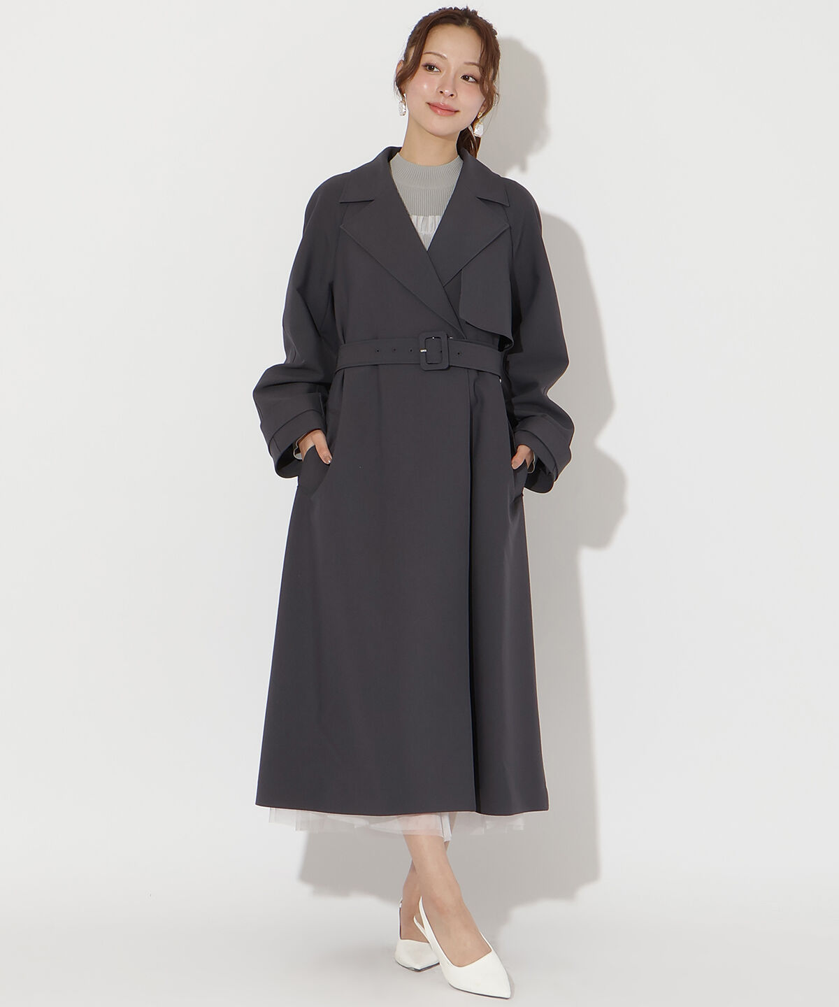 アンドクチュール「フラップ付きロングコート」|その他|ライトグレー