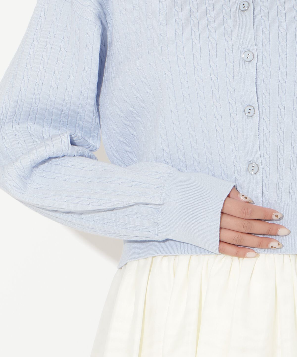 アンドクチュール「シャツレイヤード風ケーブルカーディガン」|カーディガン|