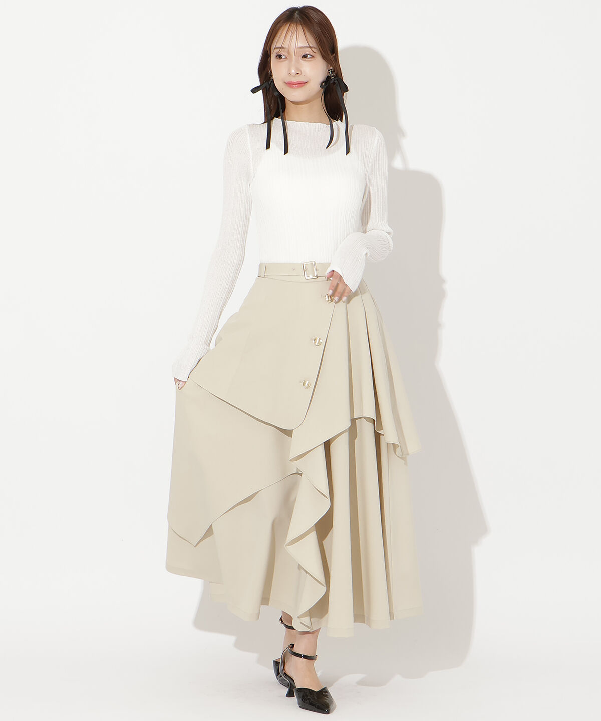 アンドクチュール「シアーランダムリブニットプルオーバー」|ニット・セーター|