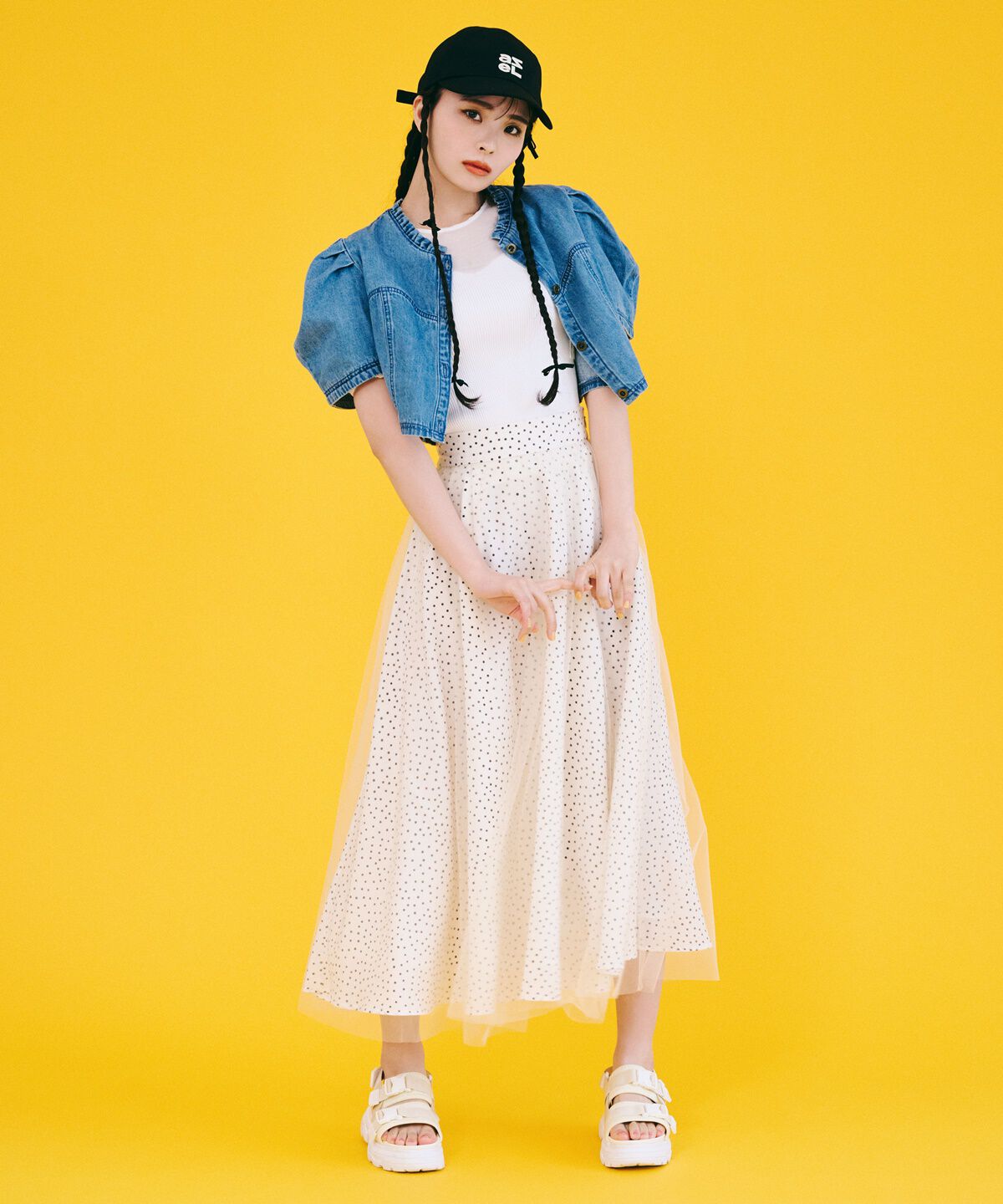 REDYAZEL「ドット&times;チュールフレアスカート」|フレア|