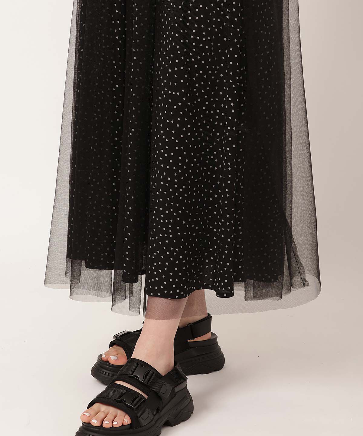 REDYAZEL「ドット&times;チュールフレアスカート」|フレア|