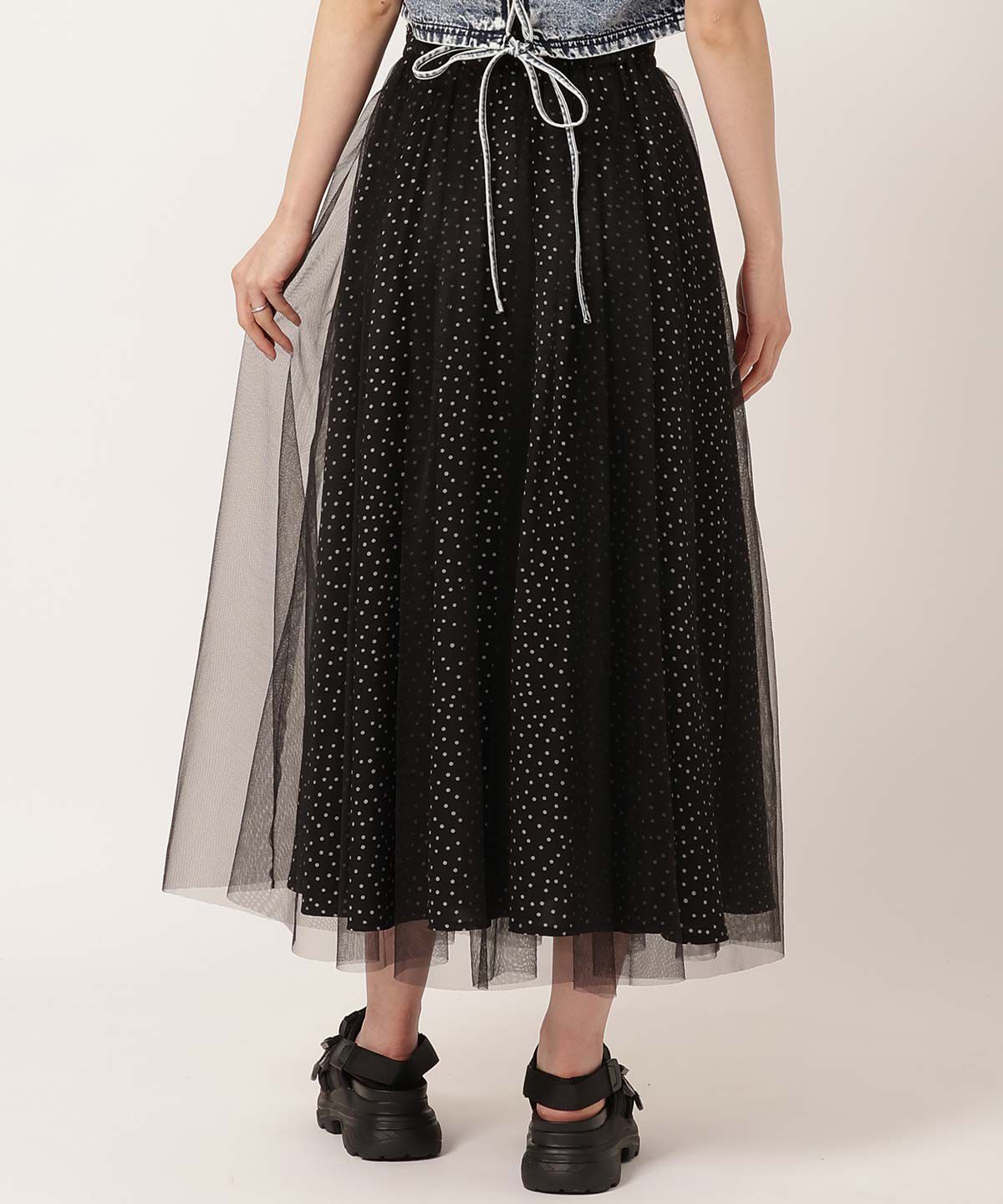 REDYAZEL「ドット&times;チュールフレアスカート」|フレア|