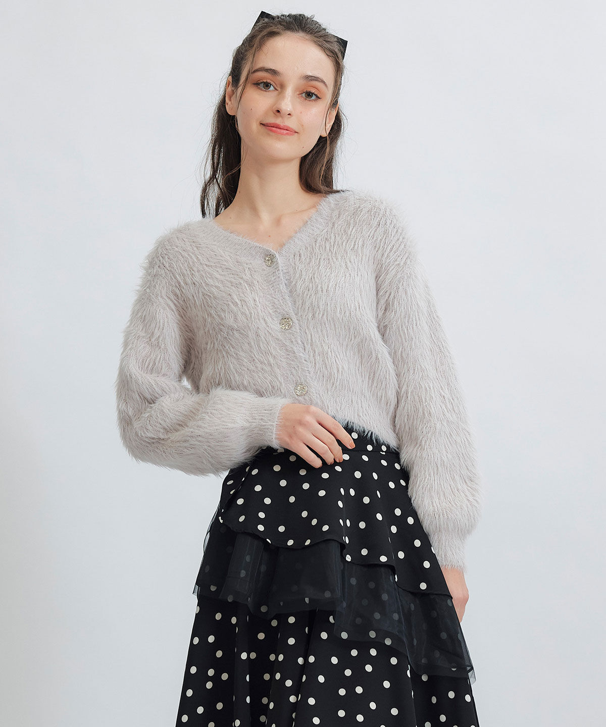 REDYAZEL「コンパクトシャギーニットカーディガン」|カーディガン|