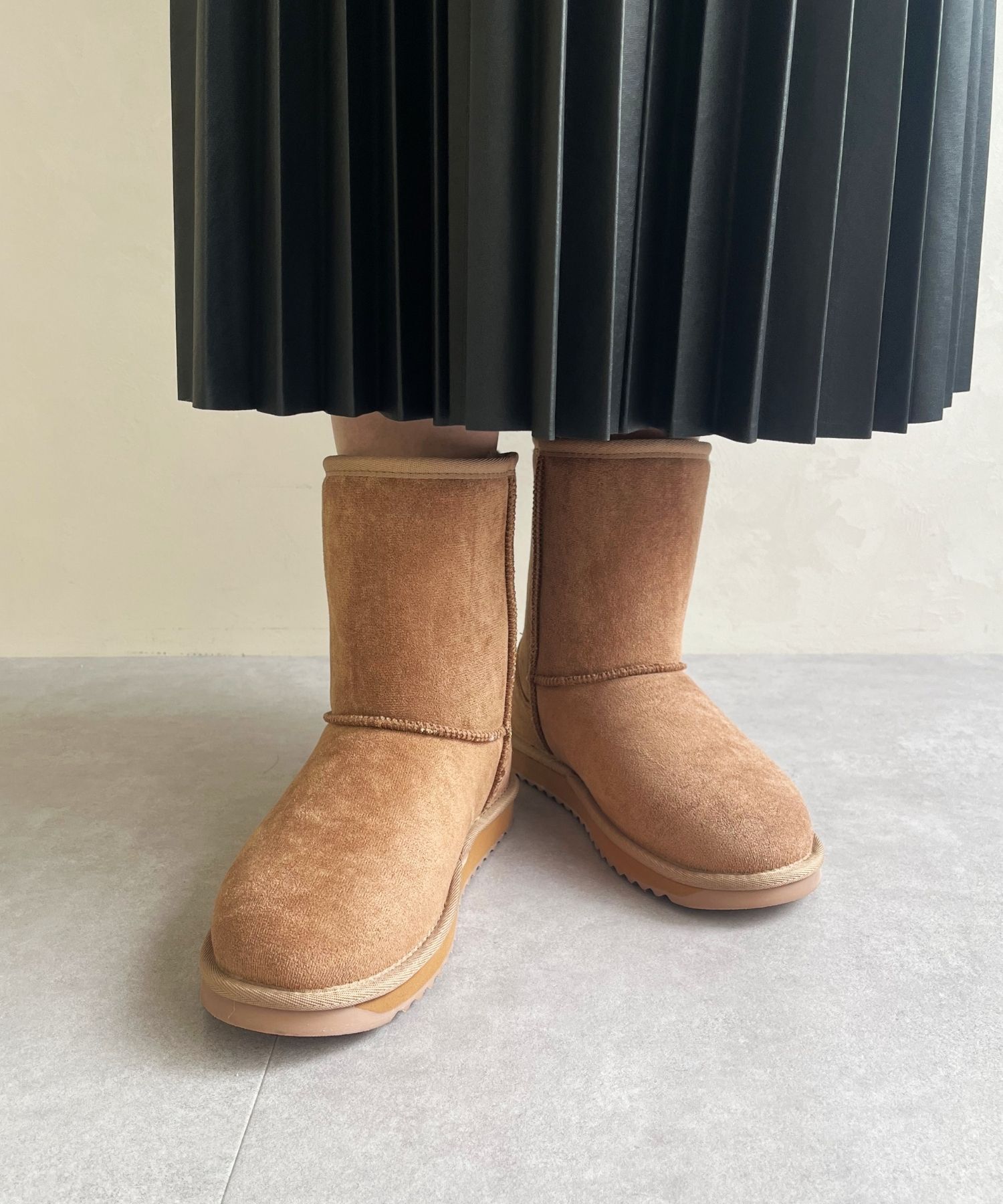 ORiental TRaffic「【累計2万足突破】  ミドル ムートン ブーツ /25401 折り返しても使える！ 防寒」|ショートブーツ|