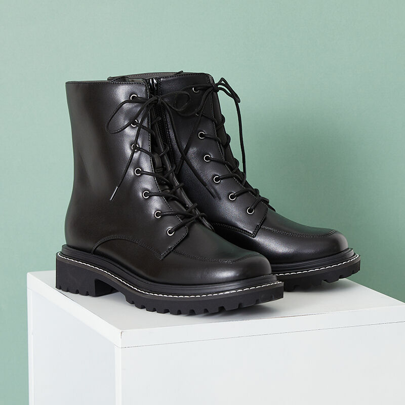 ORiental TRaffic「スクエアトゥレースアップブーツ/31413」|ショートブーツ|BLACK