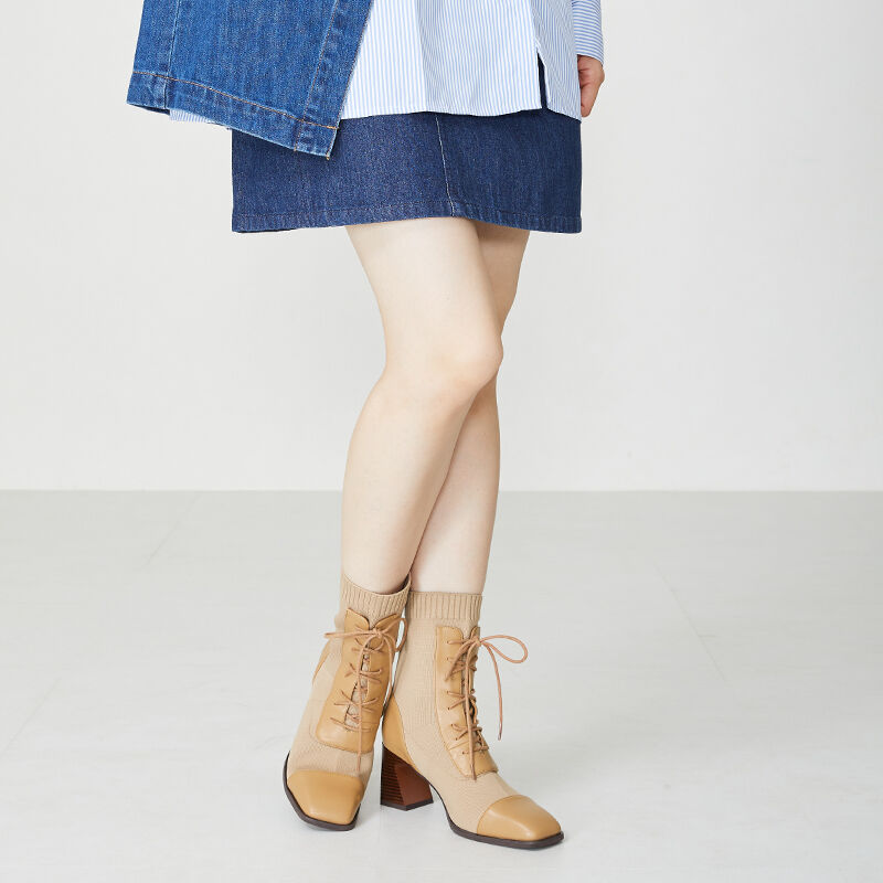 ORiental TRaffic「レースアップニットヒールブーツ/31433」|ショートブーツ|