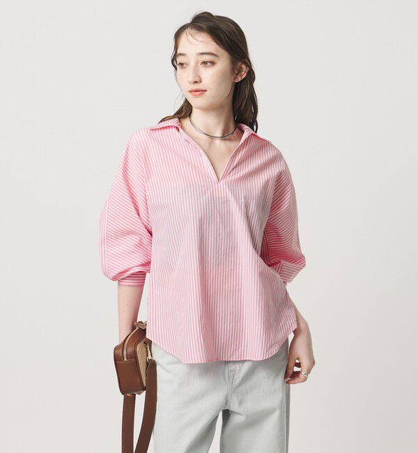 UNITED ARROWS「＜TICCA＞ストライプ スキッパー シャツ」|シャツ・ブラウス|LT.PINK