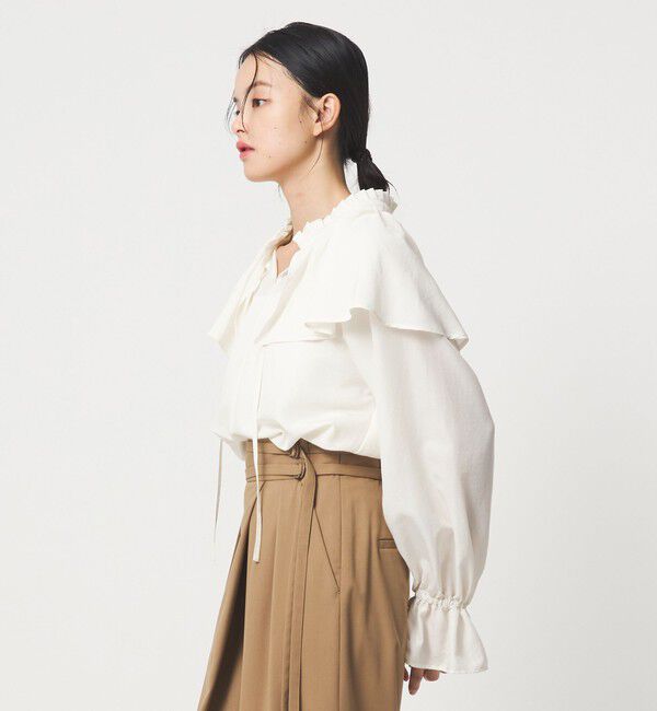 EMMEL REFINES「＜EMMEL REFINES＞EM フィブリルサテン ネックタック フリル ブラウス」|シャツ・ブラウス|