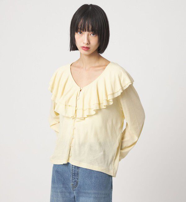 EMMEL REFINES「＜EMMEL REFINES＞EM フリルネック フライス カーディガン」|カーディガン|