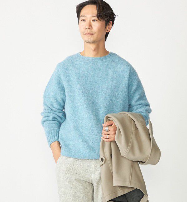 SHIPS「【SHIPS別注】HARLEY OF SCOTLAND:ウォッシャブル シャギー クルーネックニット」|ニット・セーター|スカイブルー
