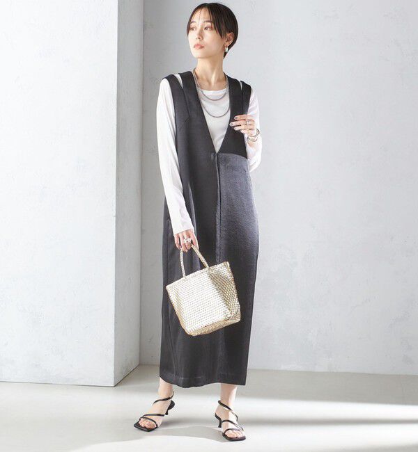 SHIPS for women「ダブル サテン Vネック Iライン ワンピース」|ワンピース|