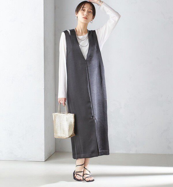 SHIPS for women「ダブル サテン Vネック Iライン ワンピース」|ワンピース|