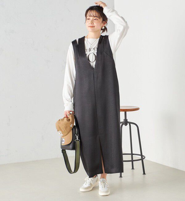 SHIPS for women「ダブル サテン Vネック Iライン ワンピース」|ワンピース|