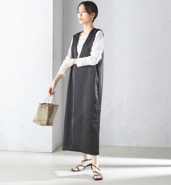 SHIPS for women「ダブル サテン Vネック Iライン ワンピース」|ワンピース|