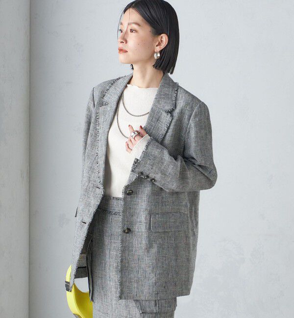 SHIPS for women「〈手洗い可能〉チェック / 無地 フリンジ ボクシー ジャケット」|テーラードジャケット|