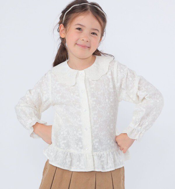 SHIPS KIDS「SHIPS KIDS:100～130cm /刺繍 フリルカラー ブラウス」|シャツ・ブラウス|