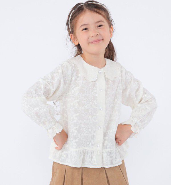 SHIPS KIDS「SHIPS KIDS:100～130cm /刺繍 フリルカラー ブラウス」|シャツ・ブラウス|