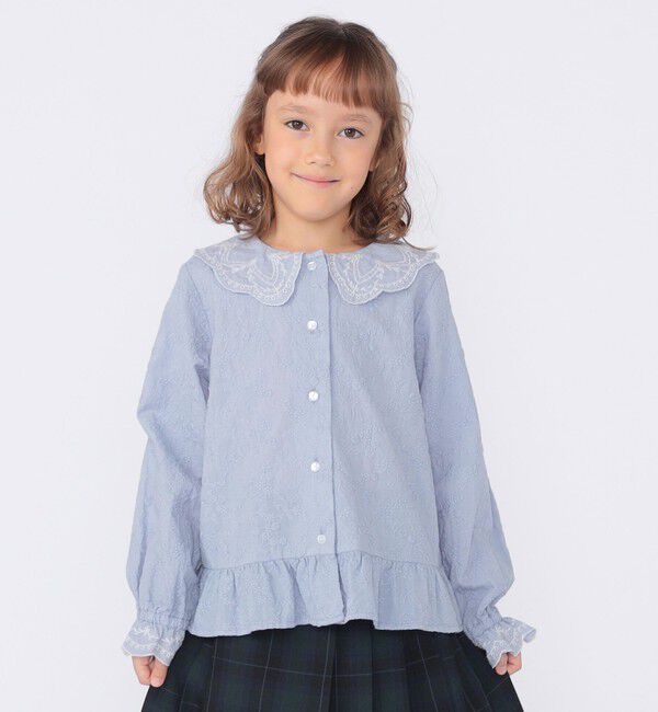 SHIPS KIDS「SHIPS KIDS:100～130cm /刺繍 フリルカラー ブラウス」|シャツ・ブラウス|ライトブルー
