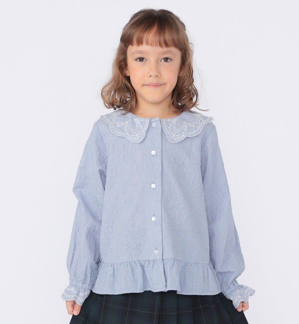 SHIPS KIDS「SHIPS KIDS:100～130cm /刺繍 フリルカラー ブラウス」|シャツ・ブラウス|