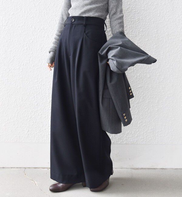 SHIPS for women「〈洗濯機可能〉ウールライク ポケット デザイン ワイド パンツ」|その他|ネイビー