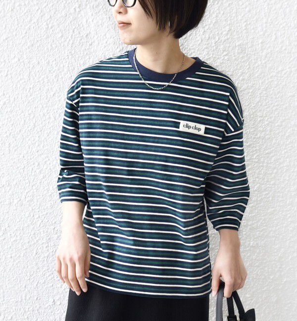 SHIPS for women「《予約》【WEB限定】マルチ ボーダー 5分袖 TEE」|Tシャツ・カットソー|
