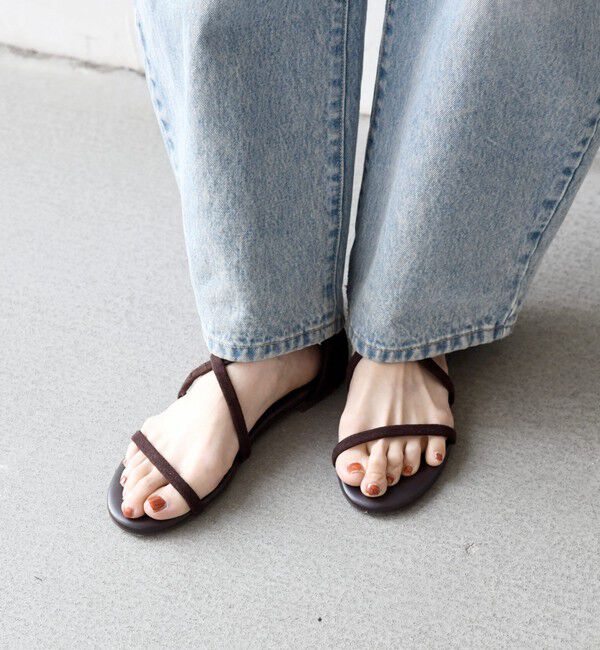 SHIPS any「《予約》【SHIPS any別注】eblouna: アンクル クロス ナロー コード サンダル」|サンダル|ブラウン