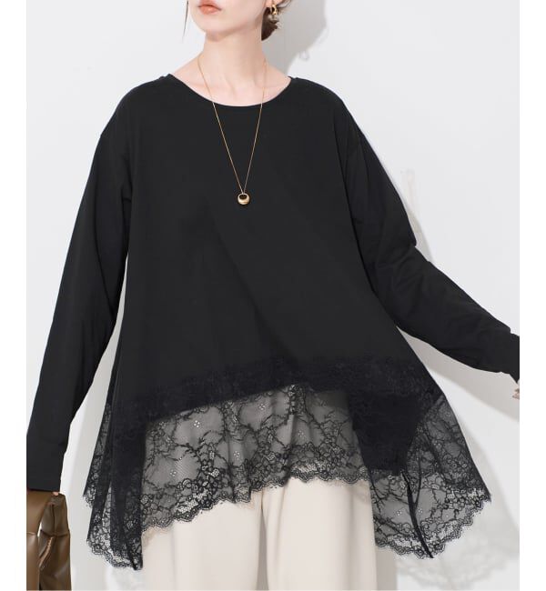 SLOBE IENA「《WEB限定/追加6予約》レースコンビカットソー」|Tシャツ・カットソー|