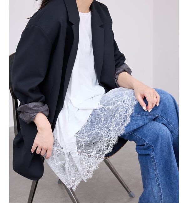 SLOBE IENA「《WEB限定/追加6予約》レースコンビカットソー」|Tシャツ・カットソー|ホワイト