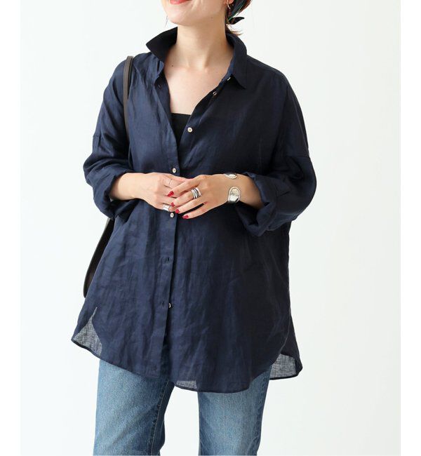 Spick and Span「《ゆったりサイズ》追加2予約 80リネンカシュクール ビッグシャツ」|シャツ・ブラウス|