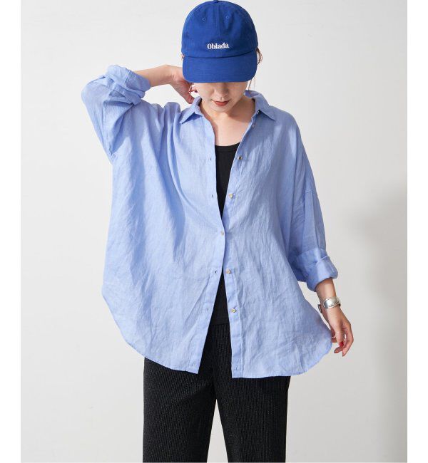 Spick and Span「《ゆったりサイズ》追加2予約 80リネンカシュクール ビッグシャツ」|シャツ・ブラウス|