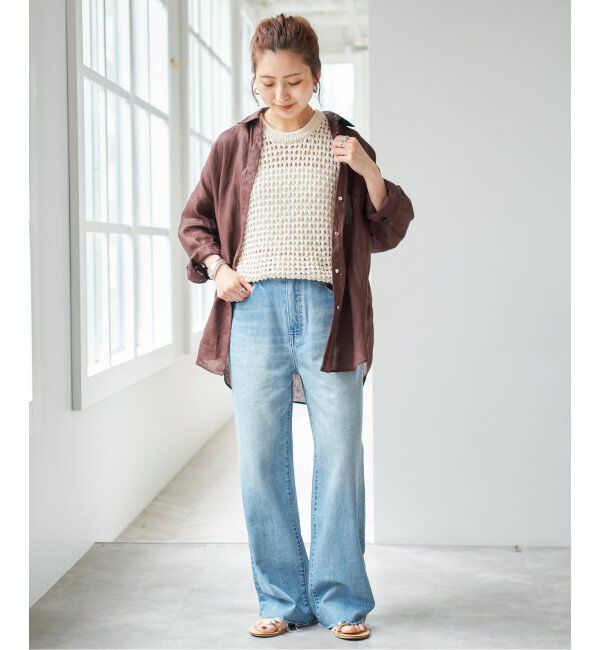 Spick and Span「《ゆったりサイズ》追加2予約 80リネンカシュクール ビッグシャツ」|シャツ・ブラウス|