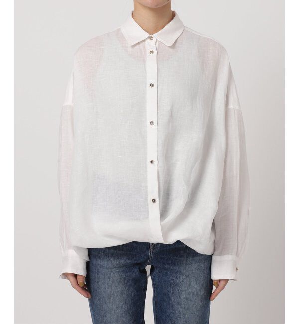 Spick and Span「《ゆったりサイズ》追加2予約 80リネンカシュクール ビッグシャツ」|シャツ・ブラウス|