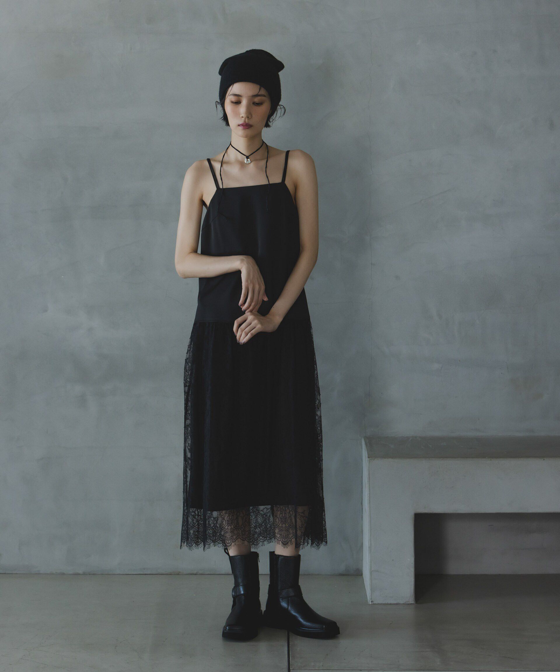 nano･universe「レース切り替えサテンキャミワンピース」|ワンピース|