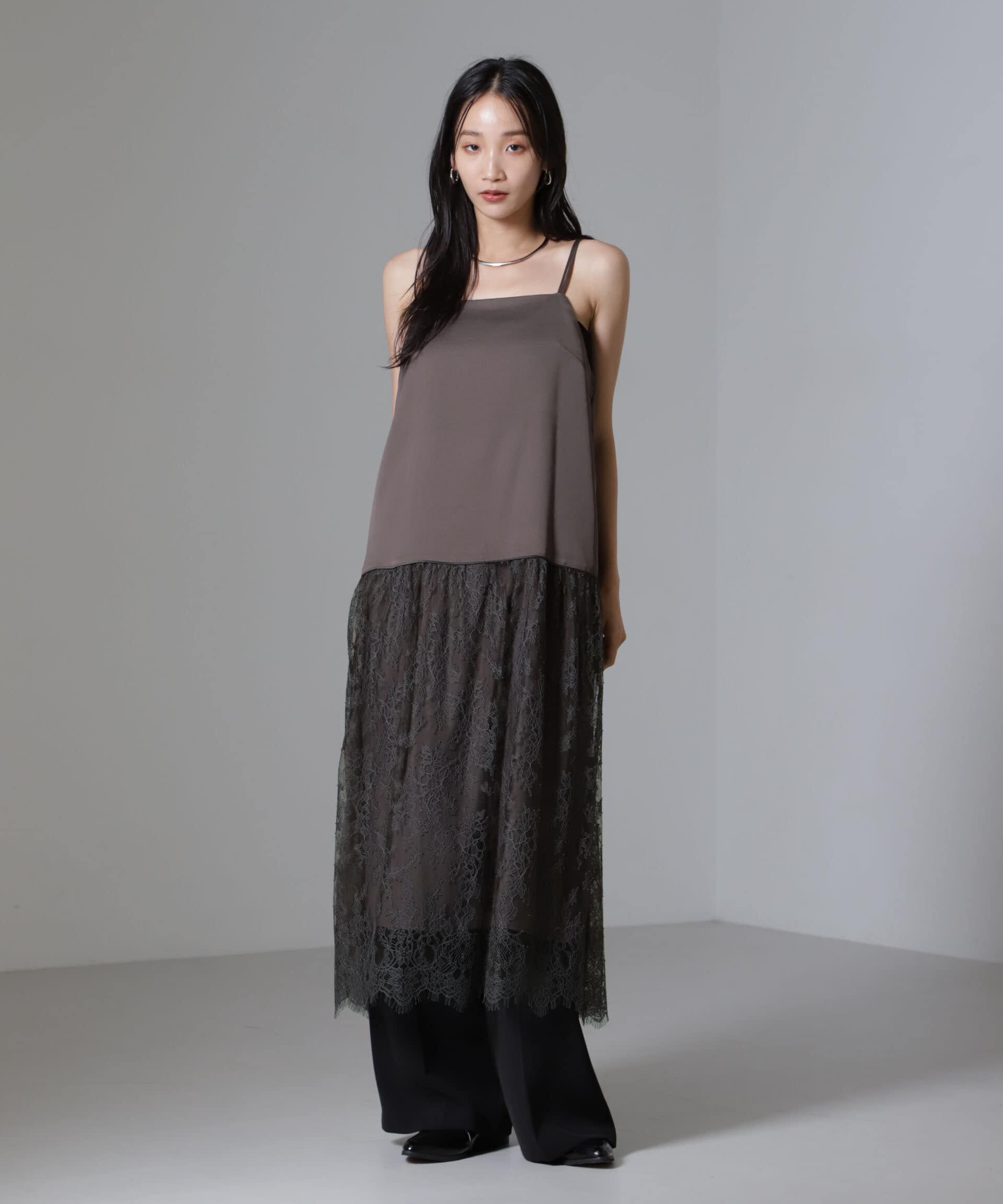 nano･universe「レース切り替えサテンキャミワンピース」|ワンピース|モカ3