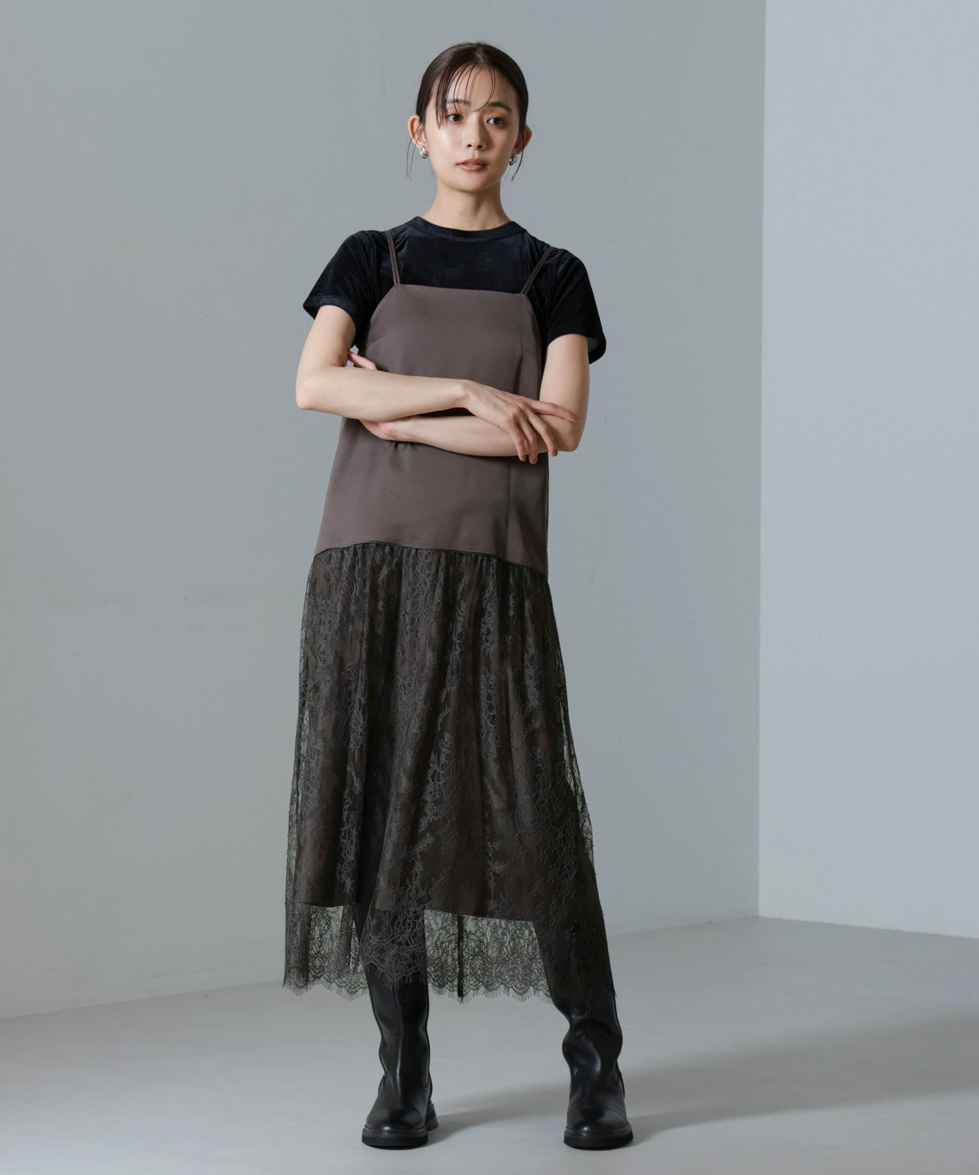 nano･universe「レース切り替えサテンキャミワンピース」|ワンピース|