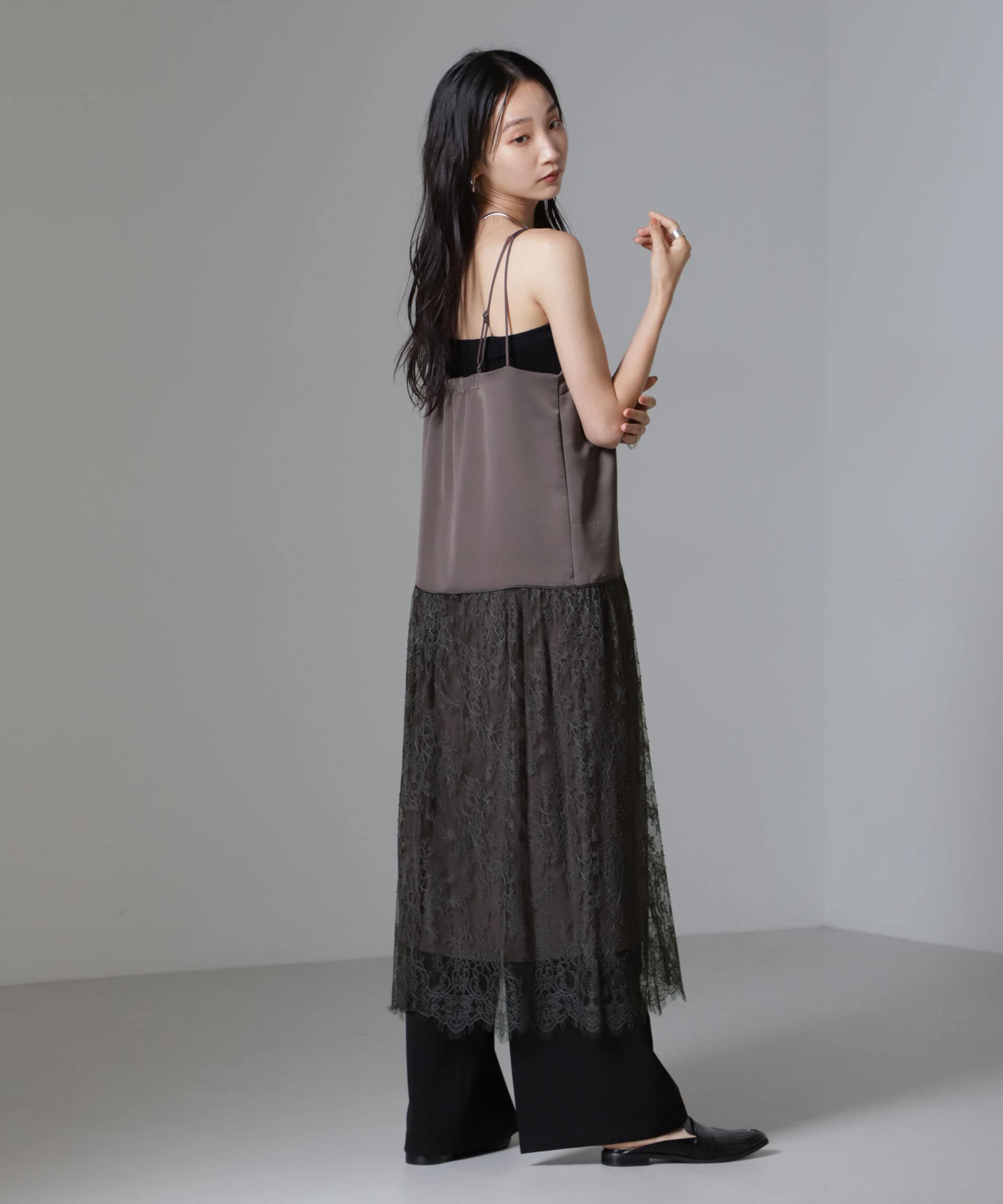 nano･universe「レース切り替えサテンキャミワンピース」|ワンピース|