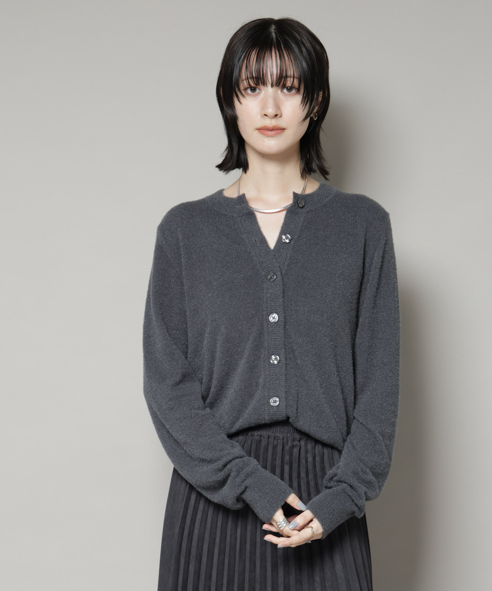 nano･universe「ミニラメシャギークルーネックカーディガン」|ニット・セーター|