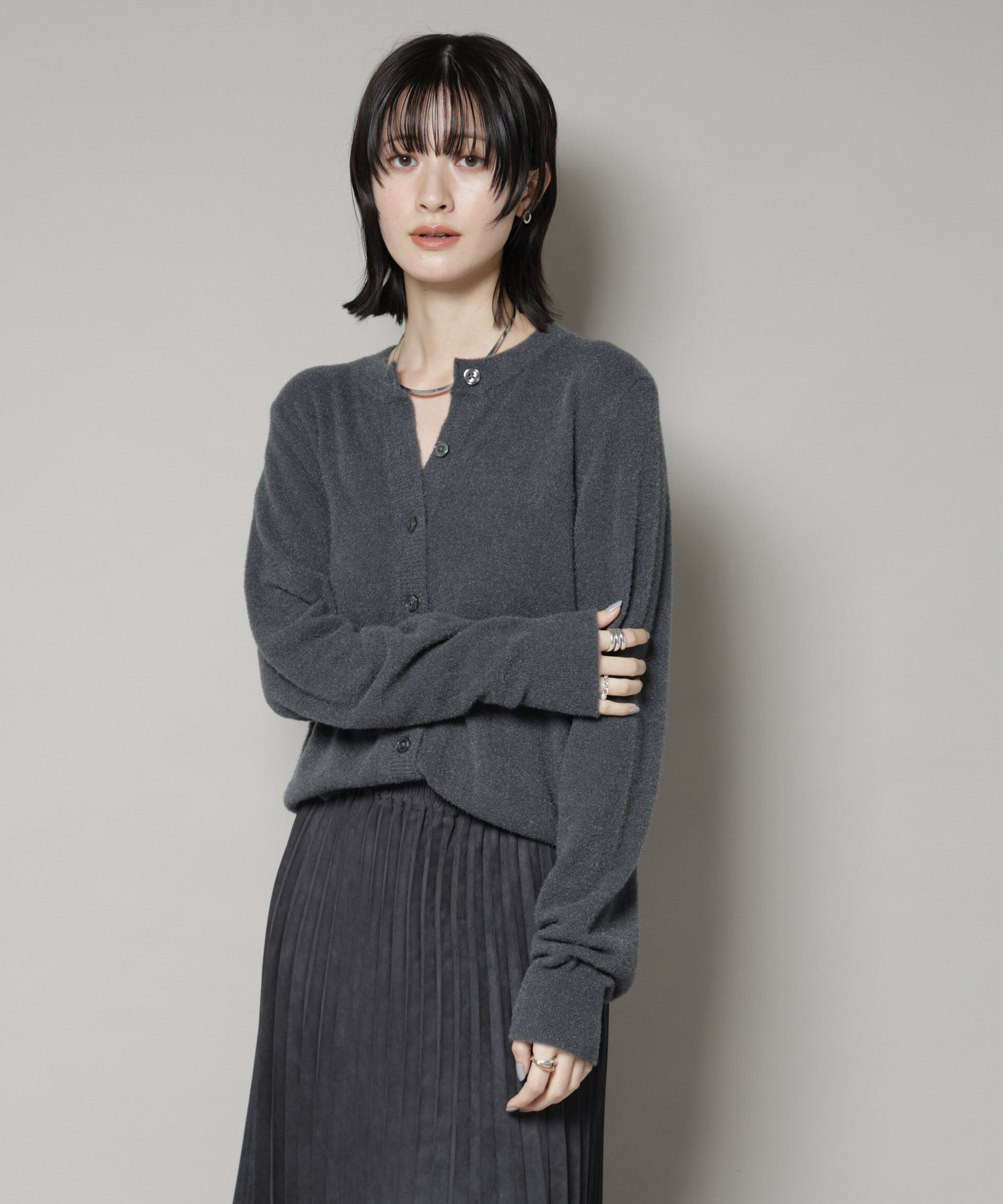 nano･universe「ミニラメシャギークルーネックカーディガン」|ニット・セーター|