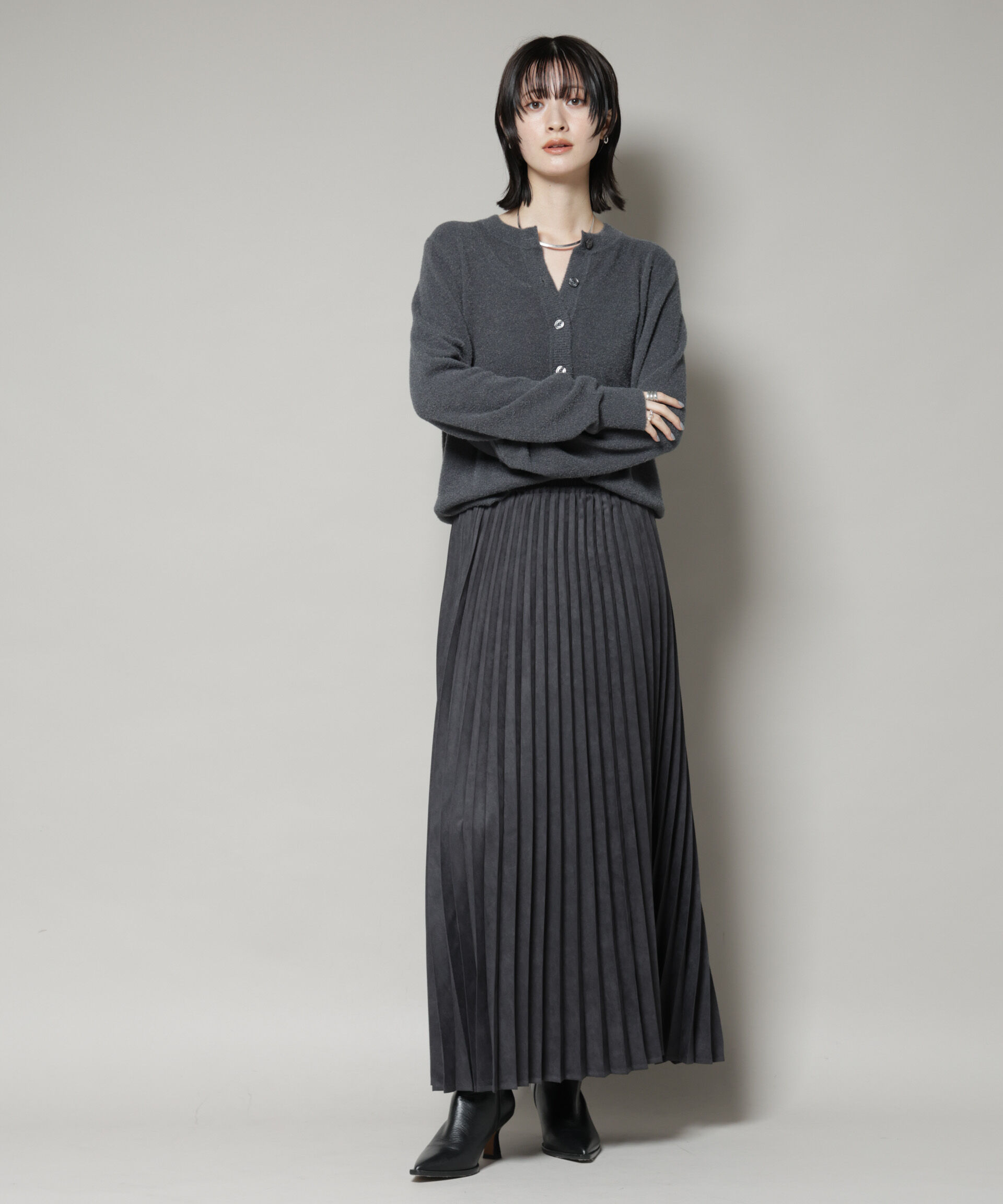 nano･universe「ミニラメシャギークルーネックカーディガン」|ニット・セーター|