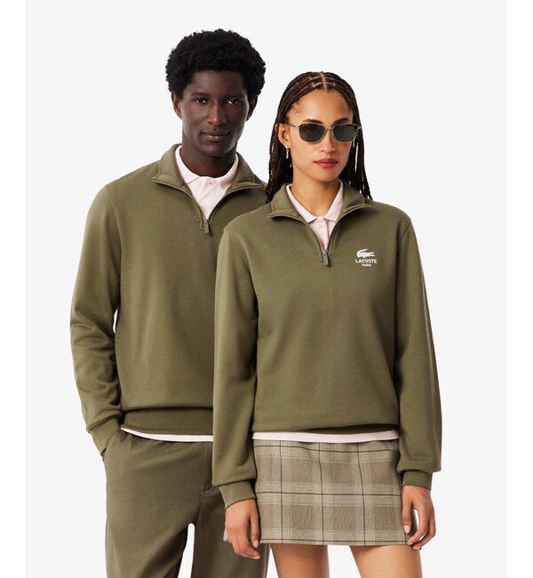 LACOSTE「裏パイル地 ワンポイントプリントハーフジップスウェット トレーナー」|スウェット・ジャージ|オリーブ