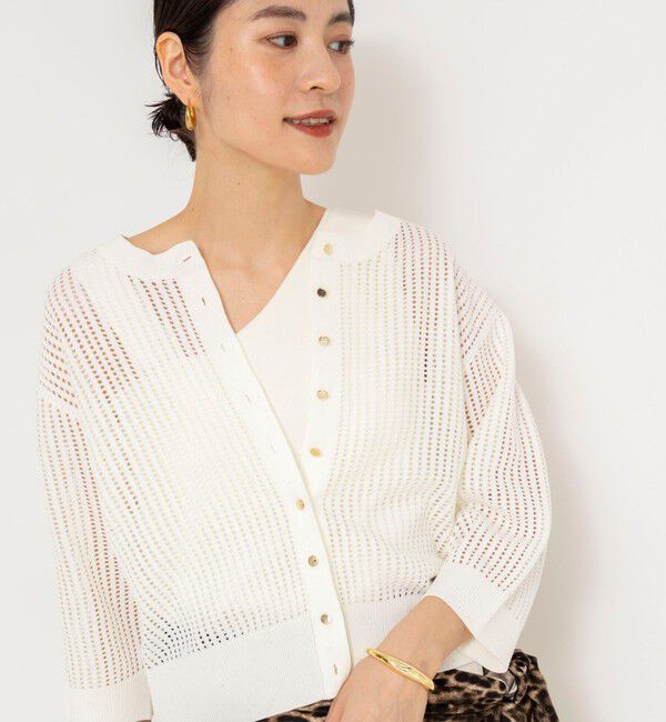 NOLLEY'S「《手洗い可能》メッシュスパンコール6分袖カーディガン」|カーディガン|