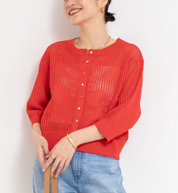 NOLLEY'S「《手洗い可能》メッシュスパンコール6分袖カーディガン」|カーディガン|