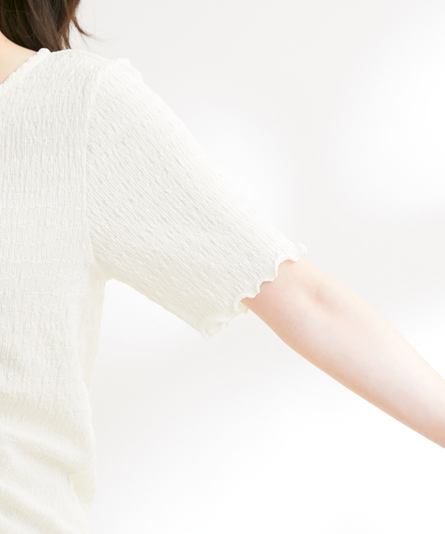 VIS「【洗える】ぽこぽこフロントシャーリングカットソー」|Tシャツ・カットソー|