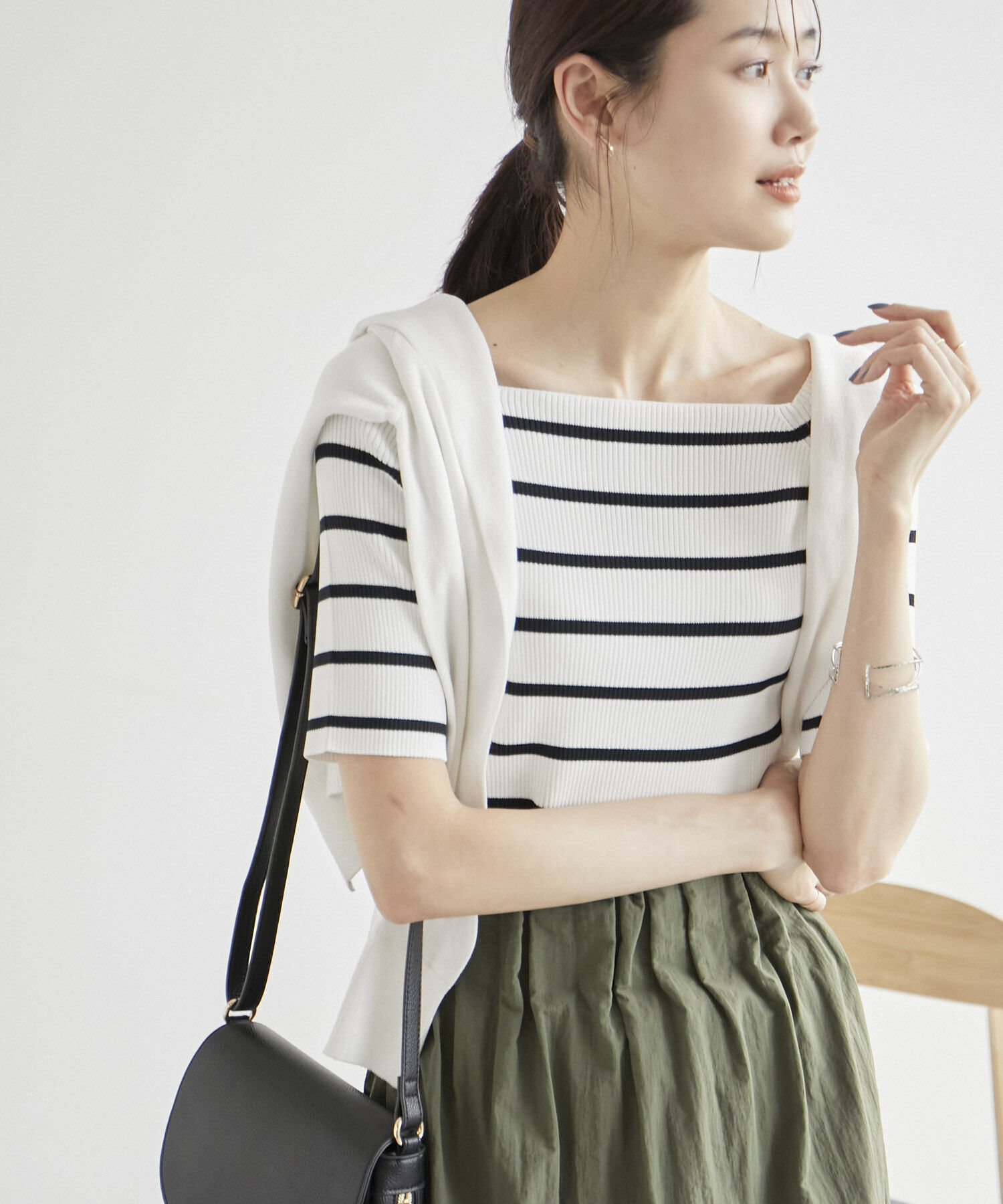 Rope&rsquo;Picnic「Beauty knit/UVカット・洗濯機OK/スクエアネックリブニットプルオーバー」|ニット・セーター|