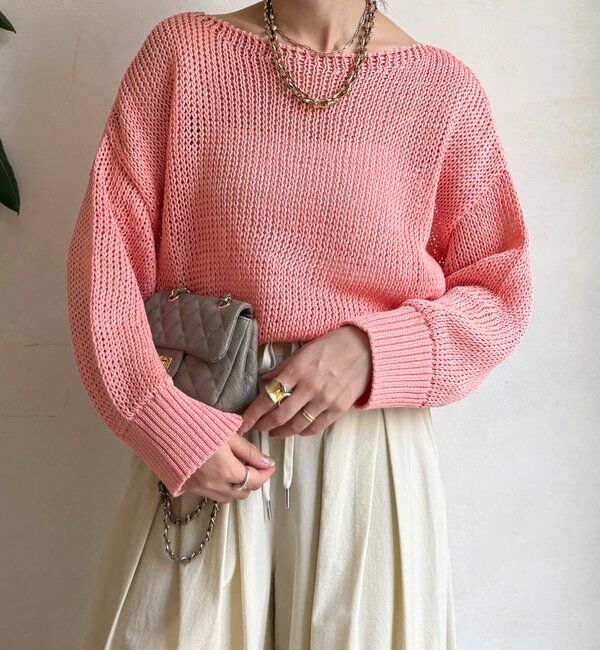  「コットンローゲージプルオーバー」|ニット・セーター|ピンク